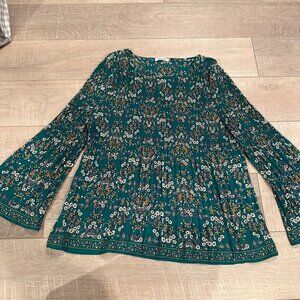 MAX STUDIOS WOMENS GREEN LARGE LONG SLEEVE BLOUSE